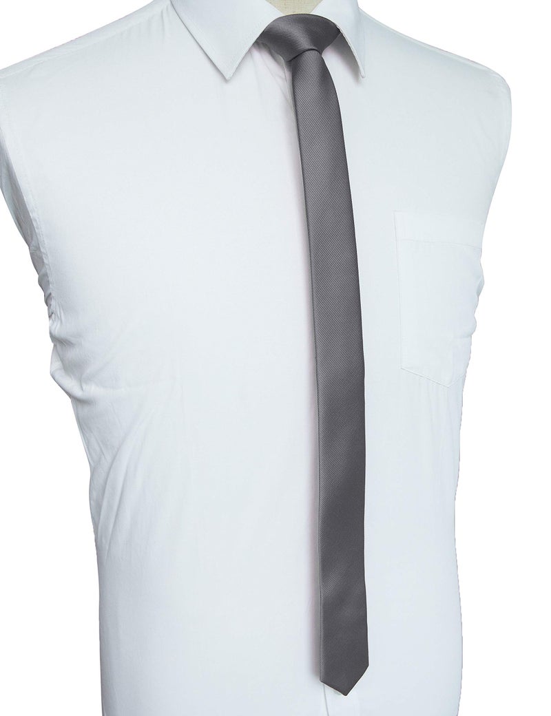 JEMYGINS 1.58" Grey Tie Silk Skinny Ties for Men Slim Necktie(4cm) - Image 2
